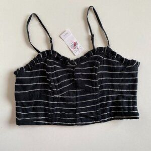 NWT American Eagle Black Striped Cropped Bustier Top Size S Spaghetti Straps
